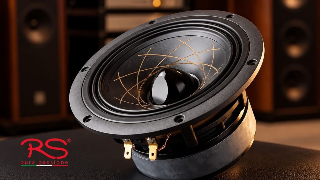 Altoparlante SICA serie RS con particolare disegno ispirato alla spirale di Fibonacci sulla membrana, presentato al Milano Hi-Fidelity 2026.